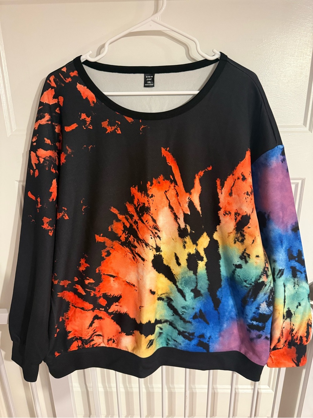 SHEIN Black Multicolor Tie-Dye Splash Pullover Sweatshirt